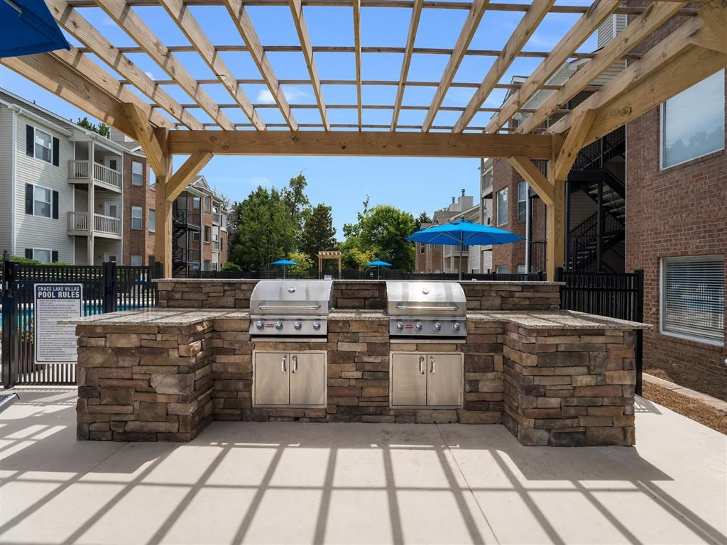Birmingham,AL apartment complex outdoor grilling area with concrete flooring at Chace Lake Villas Birmingham,AL apartment complex outdoor grilling area with concrete flooring at Chace Lake Villas